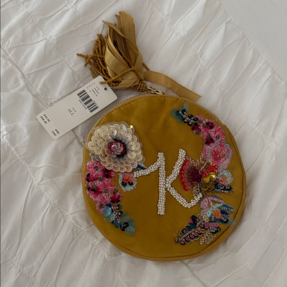 Embroidered Yellow Round Clutch